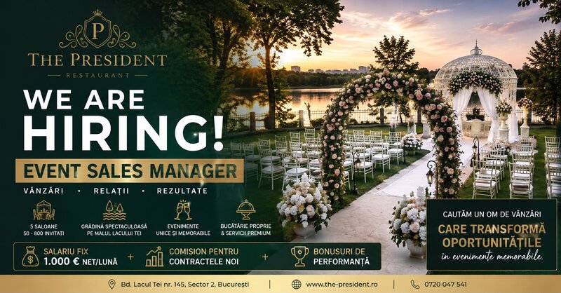 The President recruteaza Event Sales Manager Bucuresti.